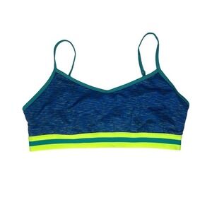 Girls Athletic Sports Bra Blue Green Yellow Stripe Strappy Racerback Youth XL